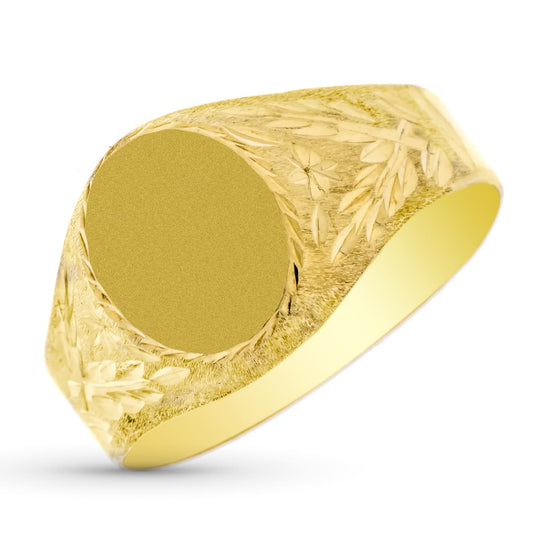 9K SELLO ORO AMARILLO CADETE OVAL LATERAL TALLADO. ZONA GRABADO: 12 X 9,5 MM