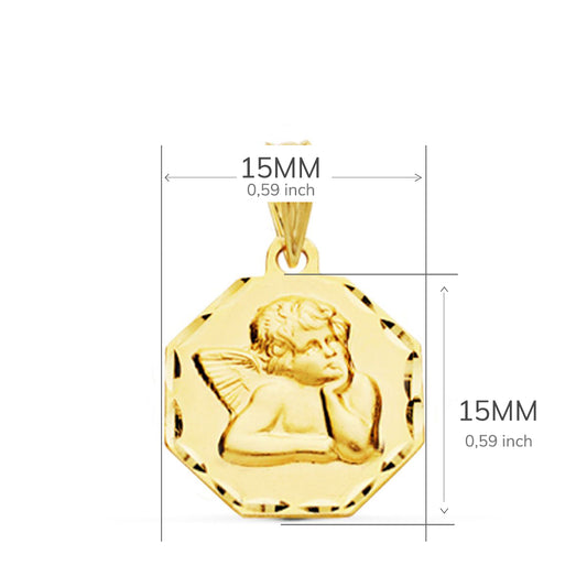 9K MEDALLA ORO AMARILLO ANGELITO BURLON OCTOGONAL 15X15 MM