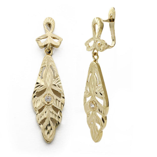9K PENDIENTES ORO AMARILLO CIGARRON TALLADOS. MEDIDA: 37 X 9 MM. CIERRE CATALAN