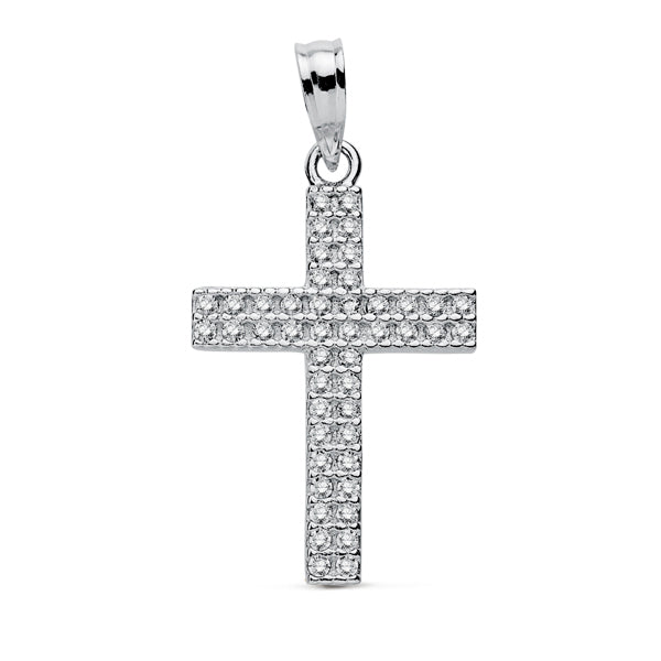 9K CRUZ ORO BLANCO CIRCONITA 19X15 MM