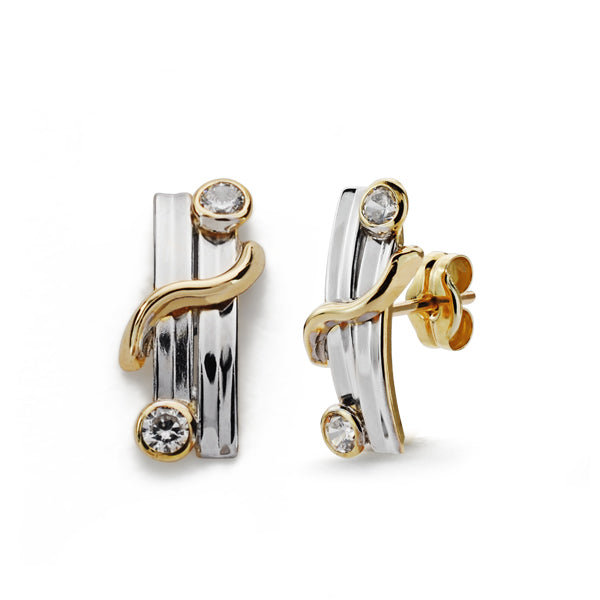 9K PENDIENTES BICOLOR 15X6 MM CIERRE PRESION