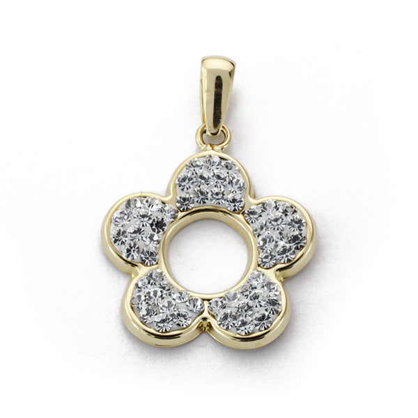 9K COLGANTE ORO AMARILLO FLOR CIRCONITA 16X14 MM