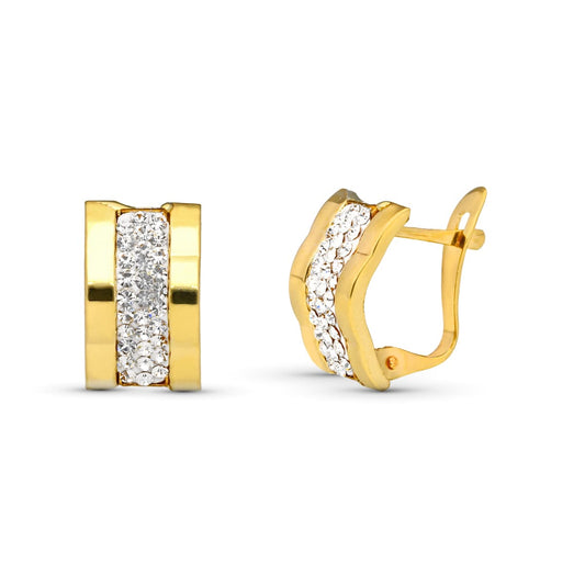 9K PENDIENTES ORO AMARILLO BANDAS CIRCONITA 12X7 MM CATALAN