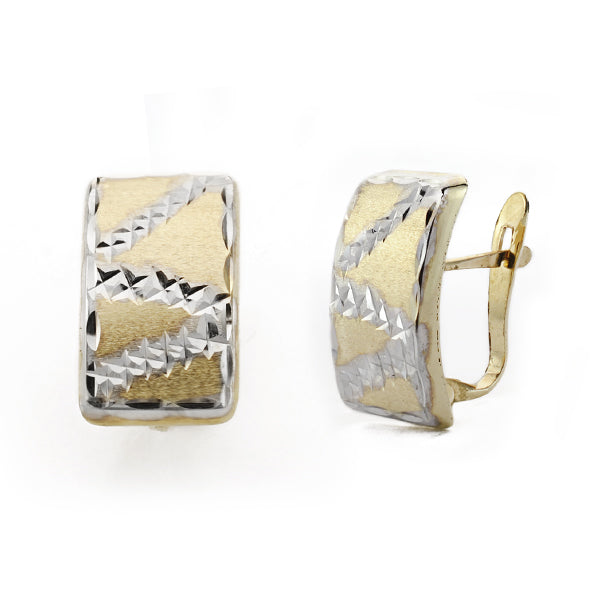 9K PENDIENTES ORO BICOLOR RECTANGULAR TALLADOS. MEDIDA: 15X9 MM CIERRE CATALAN