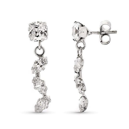 9K PENDIENTES CARRE Y MARQUIS ORO BLANCO 20X4 MM CIERRE PRESION