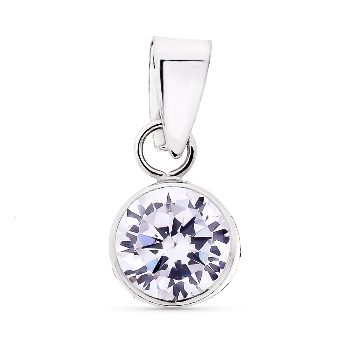 9K COLGANTE ORO BLANCO REDONDO CHATON CON CIRCONITA 6 MM