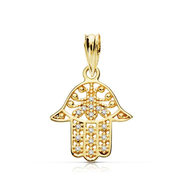 9K COLGANTE MANO FATIMA ORO AMARILLO CIRCONITA 17X14 MM