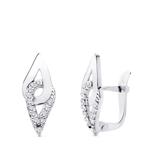 9K PENDIENTES ORO BLANCO 17X7 MM CIERRE CATALAN
