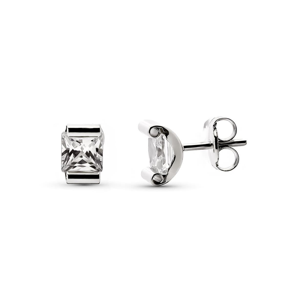 9K PENDIENTES ORO BLANCO GARRA CURVA CIRCONITA 4X4 CIERRE PRESION