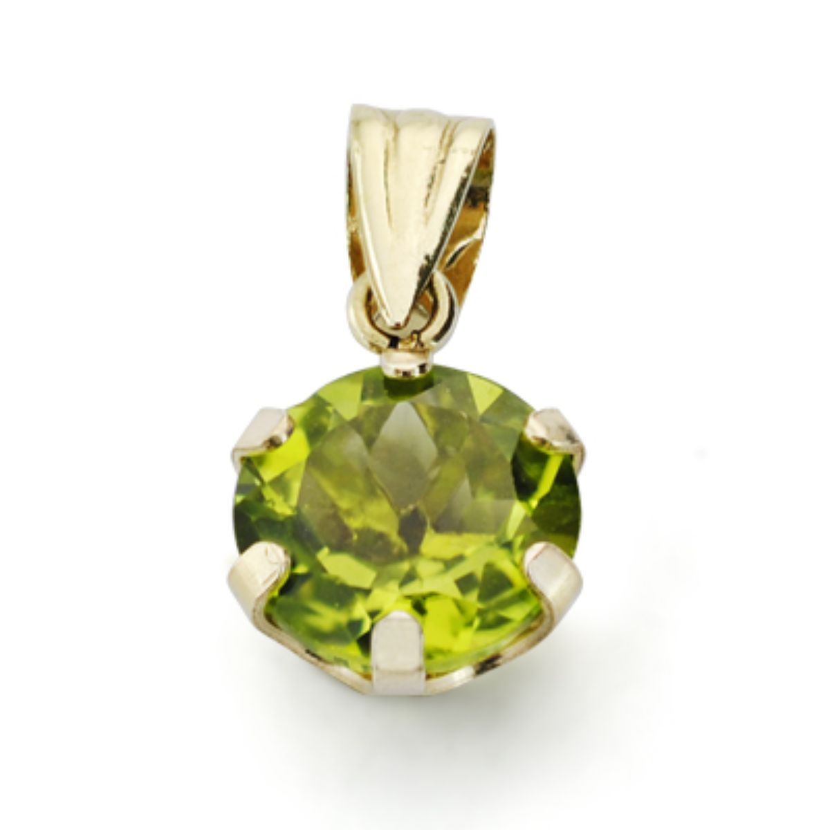 9K COLGANTE ORO AMARILLO OLIVINA 1.95 QTS CON 6 GARRAS 8X8 MM