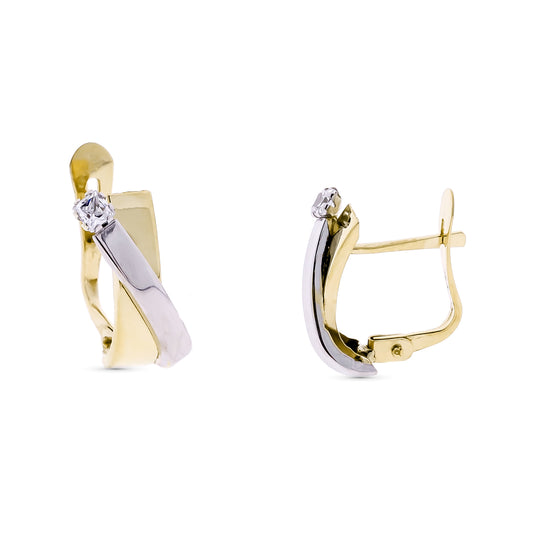 9K PENDIENTES ORO BICOLOR BANDA Y CIRCONITA 14X6 MM CATALAN