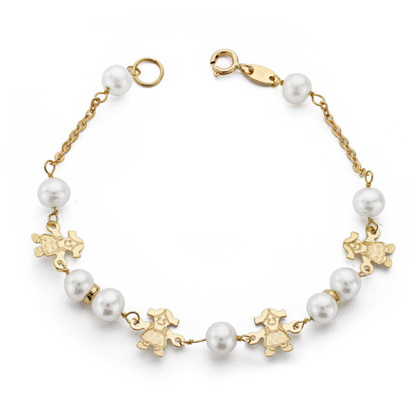 9K PULSERA ORO AMARILLO CON PERLAS DE 5,5 MM Y MUÑECAS. LARGO: 17 CM