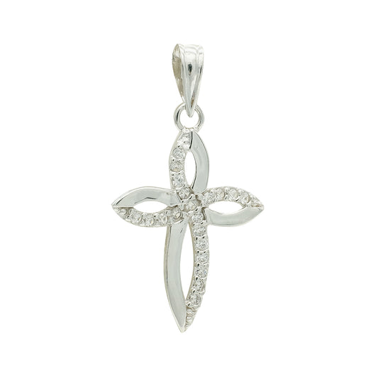 9K CRUZ ORO BLANCO CIRCONITA 23X15 MM