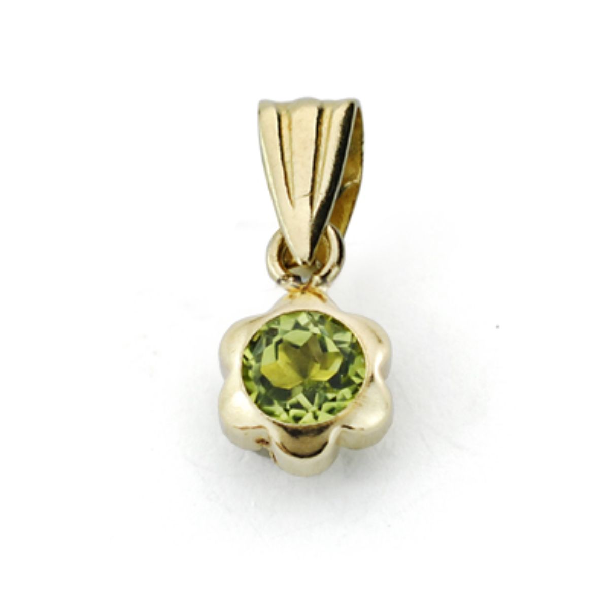 9K COLGANTE ORO AMARILLO CHATON MARGARITA OLIVINA NATURAL 0,29 QTS. 4X4 MM
