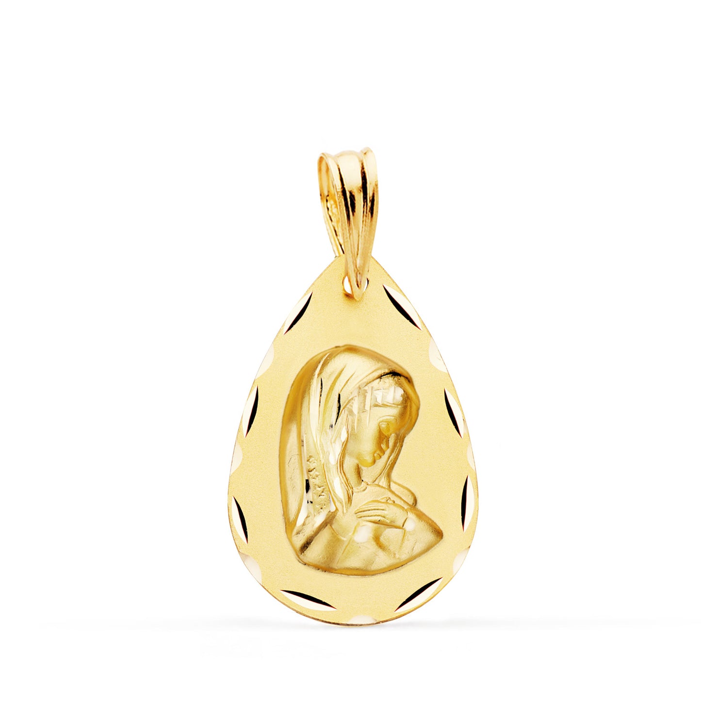 9K MEDALLA ORO AMARILLO VIRGEN NIÑA GOTA TALLA CLASICA 22X15 MM