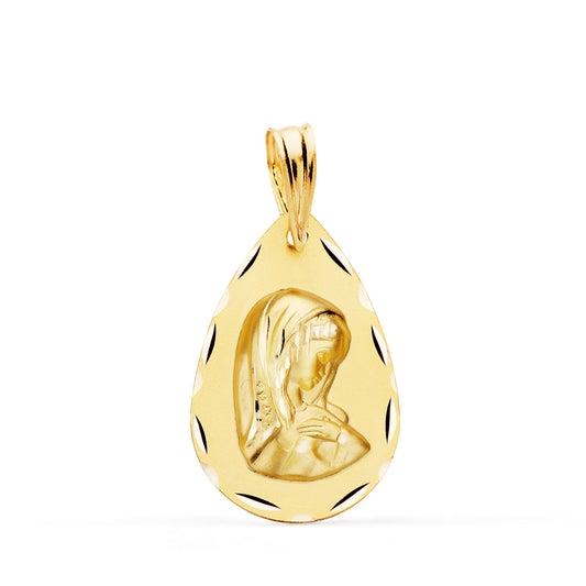 9K MEDALLA ORO AMARILLO VIRGEN NIÑA GOTA TALLA CLASICA 22X15 MM