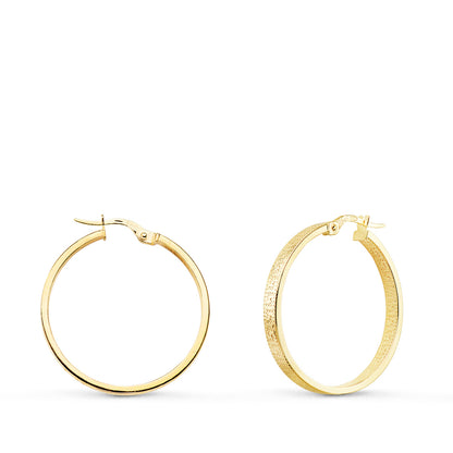 9K AROS ORO AMARILLO HUECOS CON GRECA 28 MM TUBO RECTANGULAR 3 MM X 1.2 MM