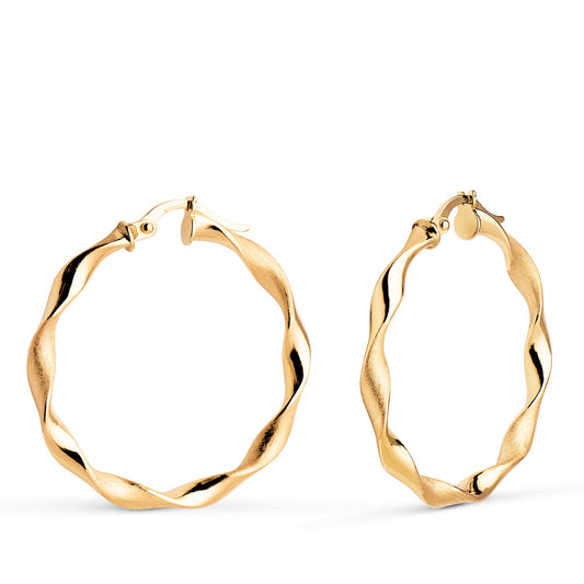 9K AROS ORO AMARILLO HUECOS RETORCIDOS MATE Y BRILLO 29 X 2,5 MM