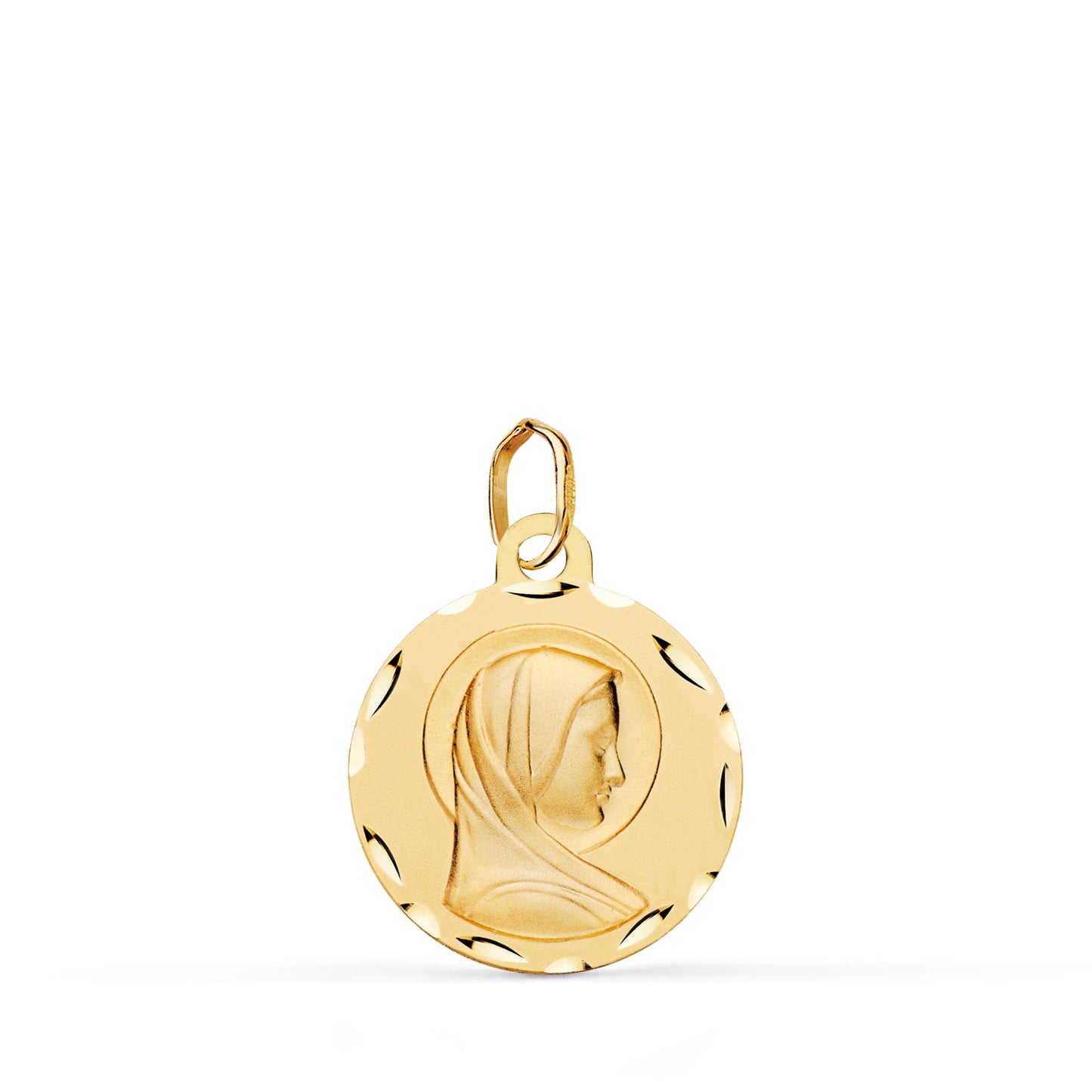 9K MEDALLA ORO AMARILLO MARIA FRANCESA TALLADA Y MATIZADA. MEDIDA: 16 MM