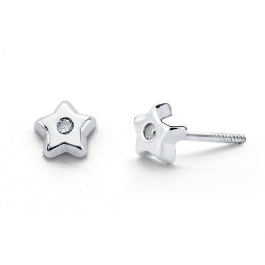 9K PENDIENTES ORO BLANCO DIAMANTES 0.02CTS TUERCA SI-H