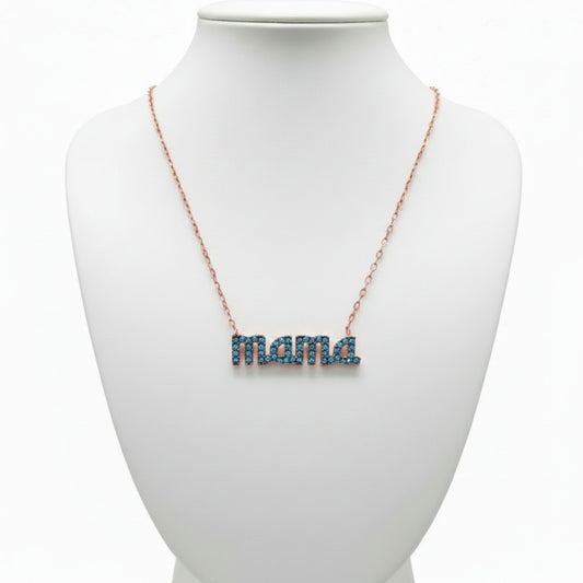 Collar Gargantilla Mamá Plata 925 Acabado en Oro Rosa con Turquesas Naturales- joyeria osnor