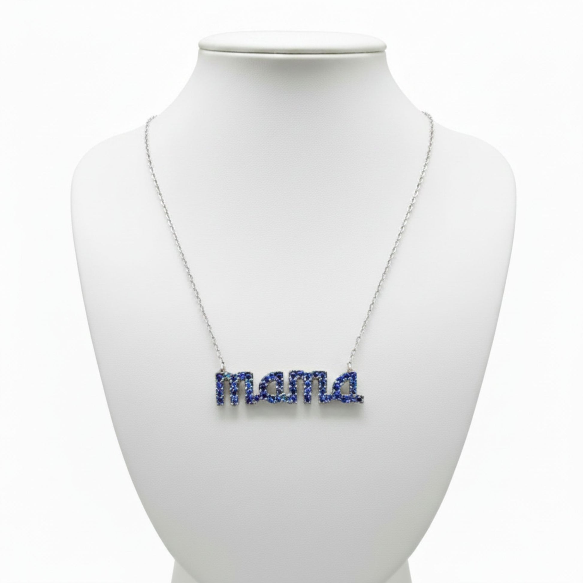 Collar Gargantilla Mamá Plata con Rodio y Circonitas Azules. joyeria osnor