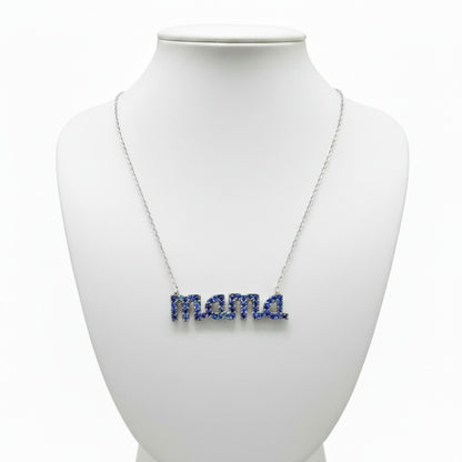 Collar Gargantilla Mamá Plata con Rodio y Circonitas Azules. joyeria osnor