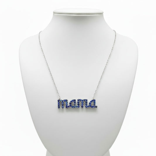 Collar Gargantilla Mamá Plata con Rodio y Circonitas Azules. joyeria osnor