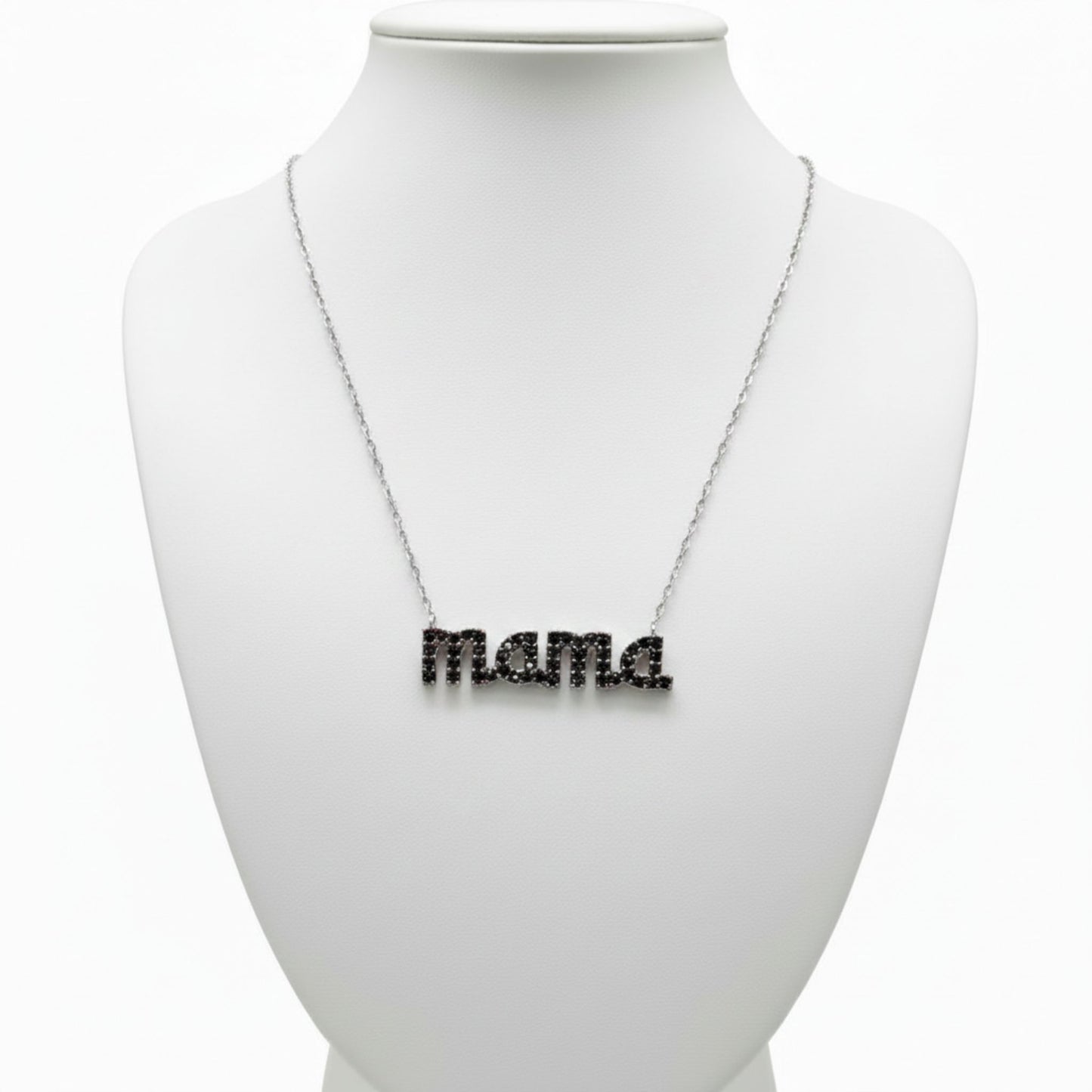 Collar Gargantilla Mamá Plata con Rodio y Circonitas Negras. joyeria osnor