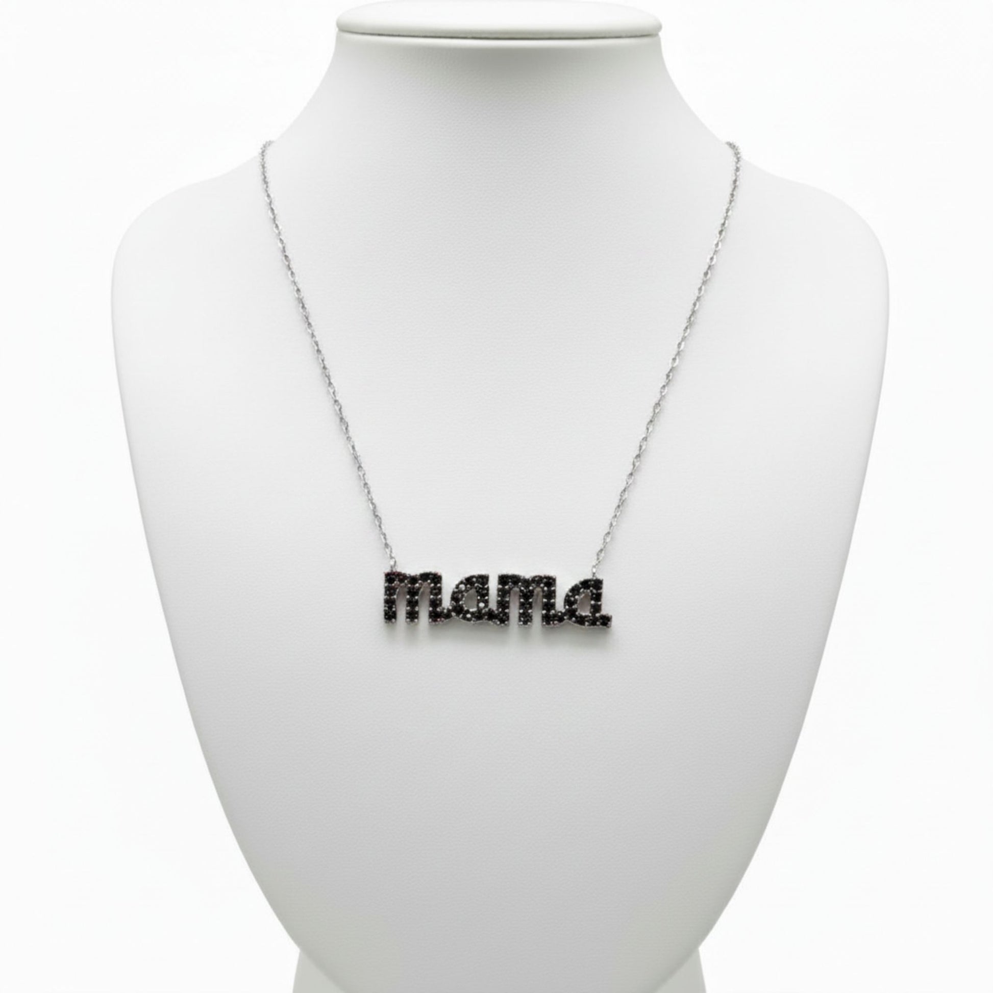 Collar Gargantilla Mamá Plata con Rodio y Circonitas Negras. joyeria osnor