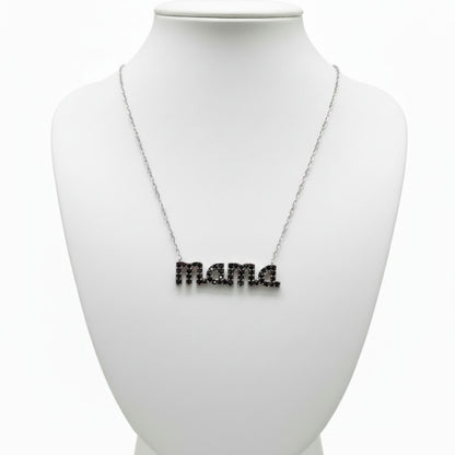 Collar Gargantilla Mamá Plata con Rodio y Circonitas Negras. joyeria osnor