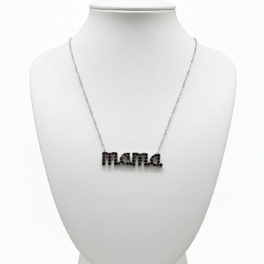 Collar Gargantilla Mamá Plata con Rodio y Circonitas Negras. joyeria osnor