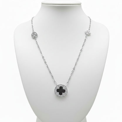 Collar Gargantilla Plata Rodio con Cruz Esmalte Negro y Circonitas. Joyeria Osnor