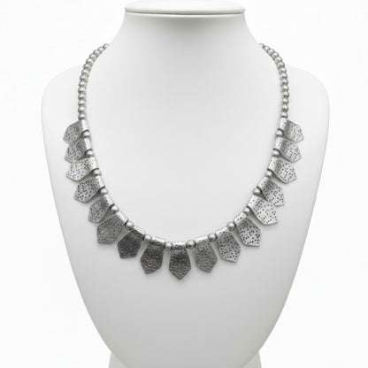 Collar Gargantilla Zamak Mujer Plateada con Placas Geométricas Texturizadas Joyeria Osnor