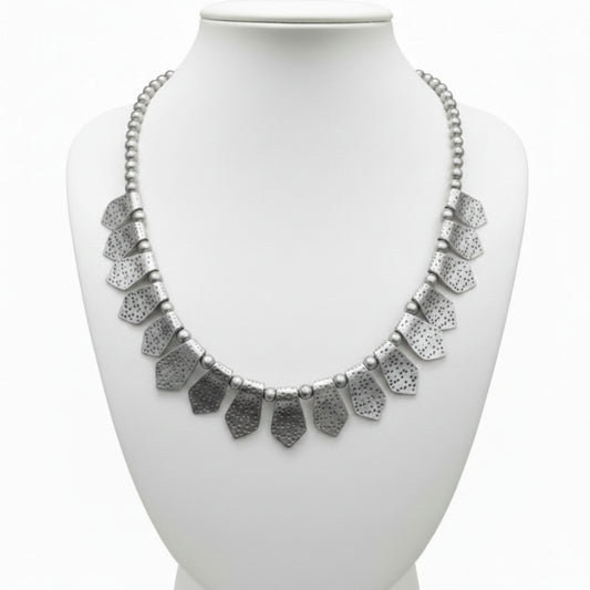 Collar Gargantilla Zamak Mujer Plateada con Placas Geométricas Texturizadas Joyeria Osnor