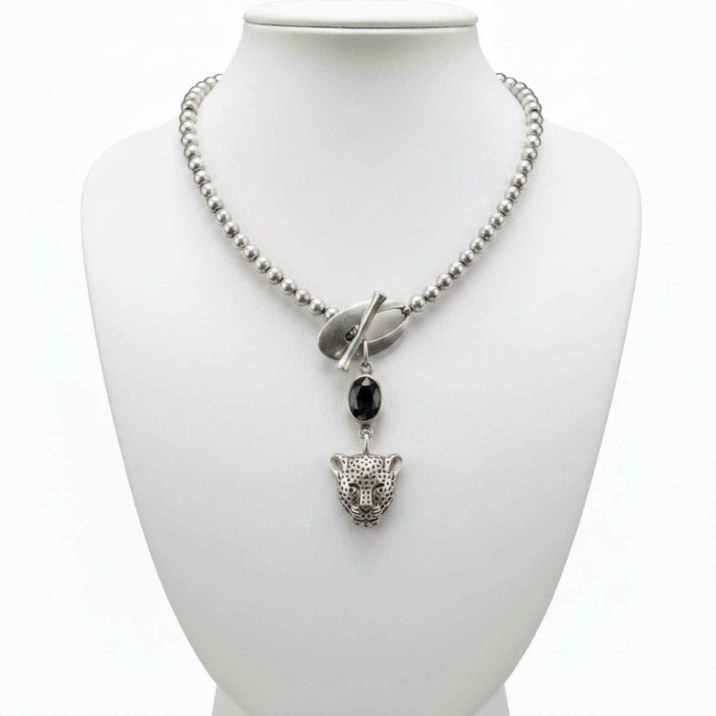 Collar gargantilla mujer  zamak cadena de bolas con colgante leopardo y circonita Joyería Osnor Zamak