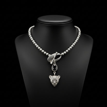 Collar gargantilla mujer  zamak cadena de bolas con colgante leopardo y circonita Joyería Osnor Zamak