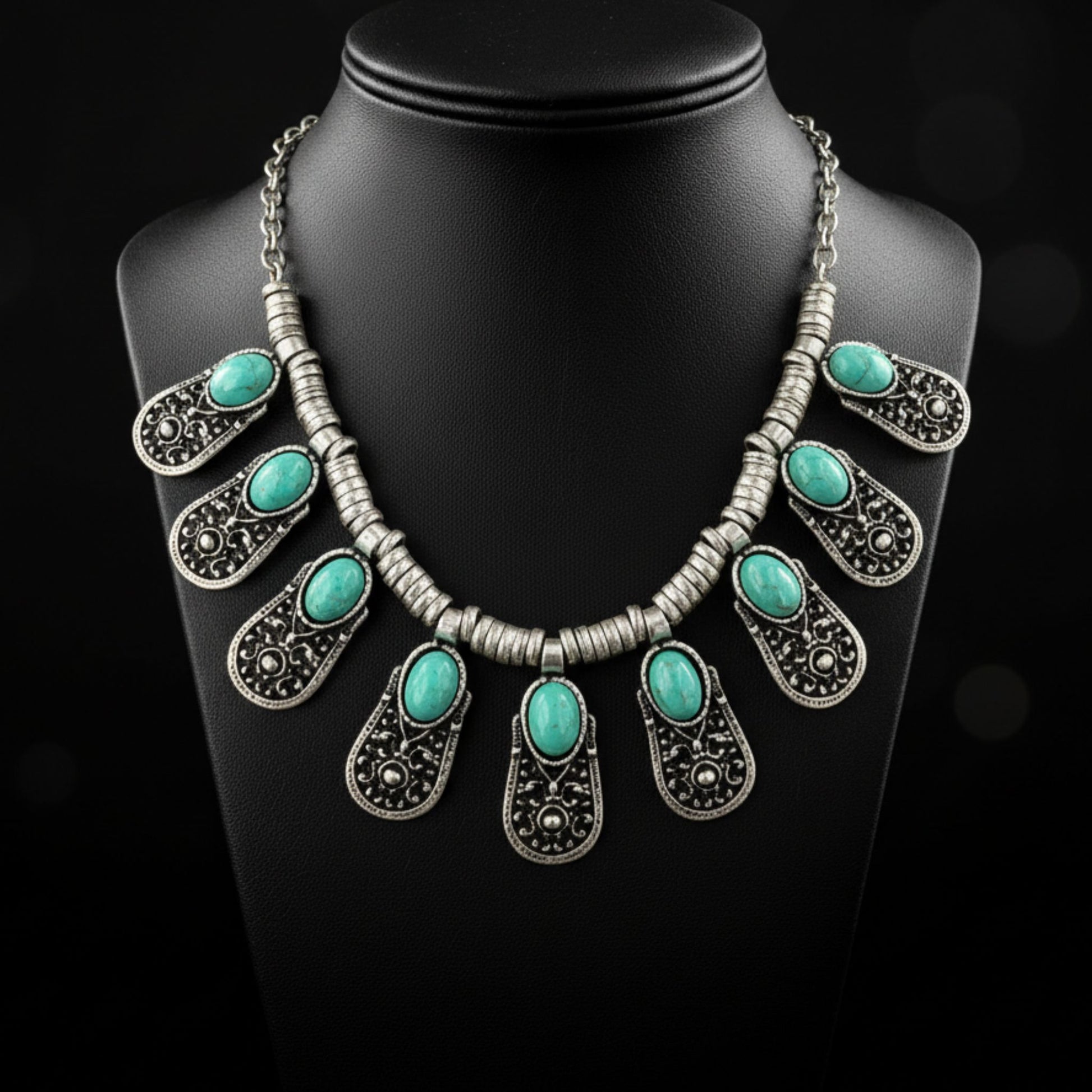 Collar Zamak Turquesa Mujer Exclusivo con 9 Piedras  Estilo Boho Étnico joyeria Osnor