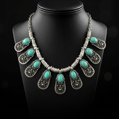 Collar Zamak Turquesa Mujer Exclusivo con 9 Piedras  Estilo Boho Étnico joyeria Osnor