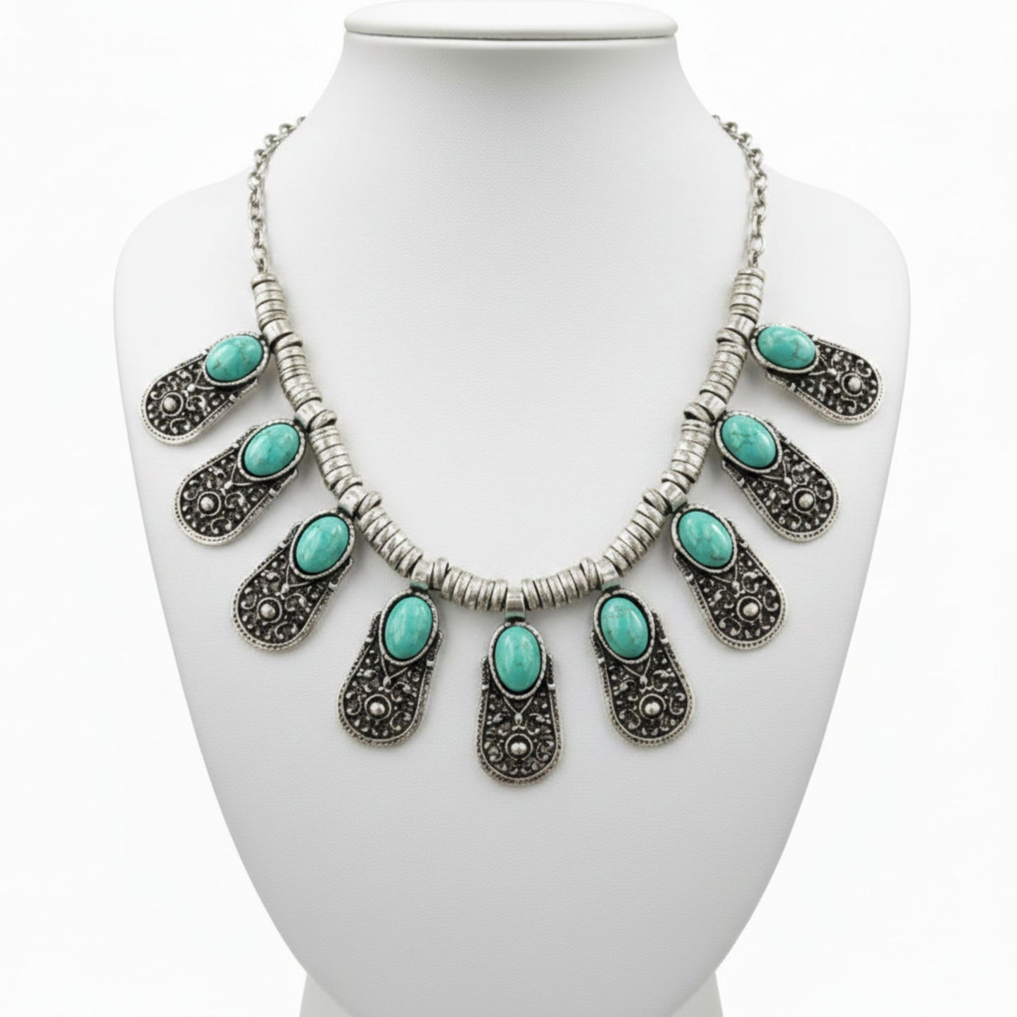 Collar Zamak Turquesa Mujer Exclusivo con 9 Piedras  Estilo Boho Étnico joyeria Osnor