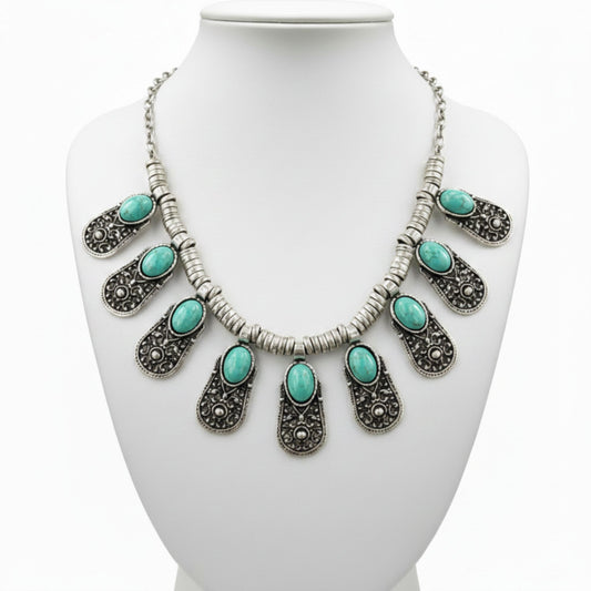 Collar Zamak Turquesa Mujer Exclusivo con 9 Piedras  Estilo Boho Étnico joyeria Osnor