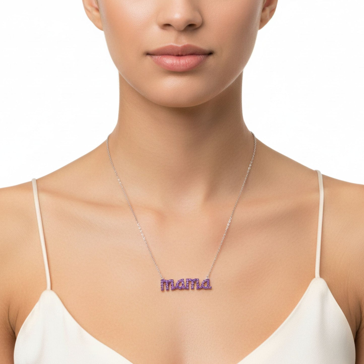Collar Gargantilla Mamá Plata con Rodio y Circonitas Violetas. joyeria osnor