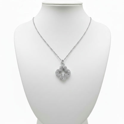 Collar Gargantilla Trébol Plata Rodio con Circonitas Blancas. Joyeria Osnor
