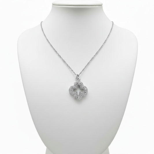 Collar Gargantilla Trébol Plata Rodio con Circonitas Blancas. Joyeria Osnor