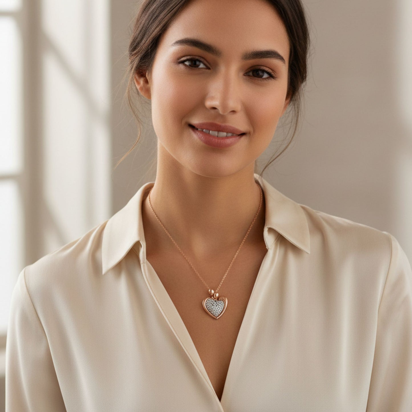 Collar Gargantilla Mujer Corazón Plata Rosa con Circonitas Blancas.Joyeria Osnor