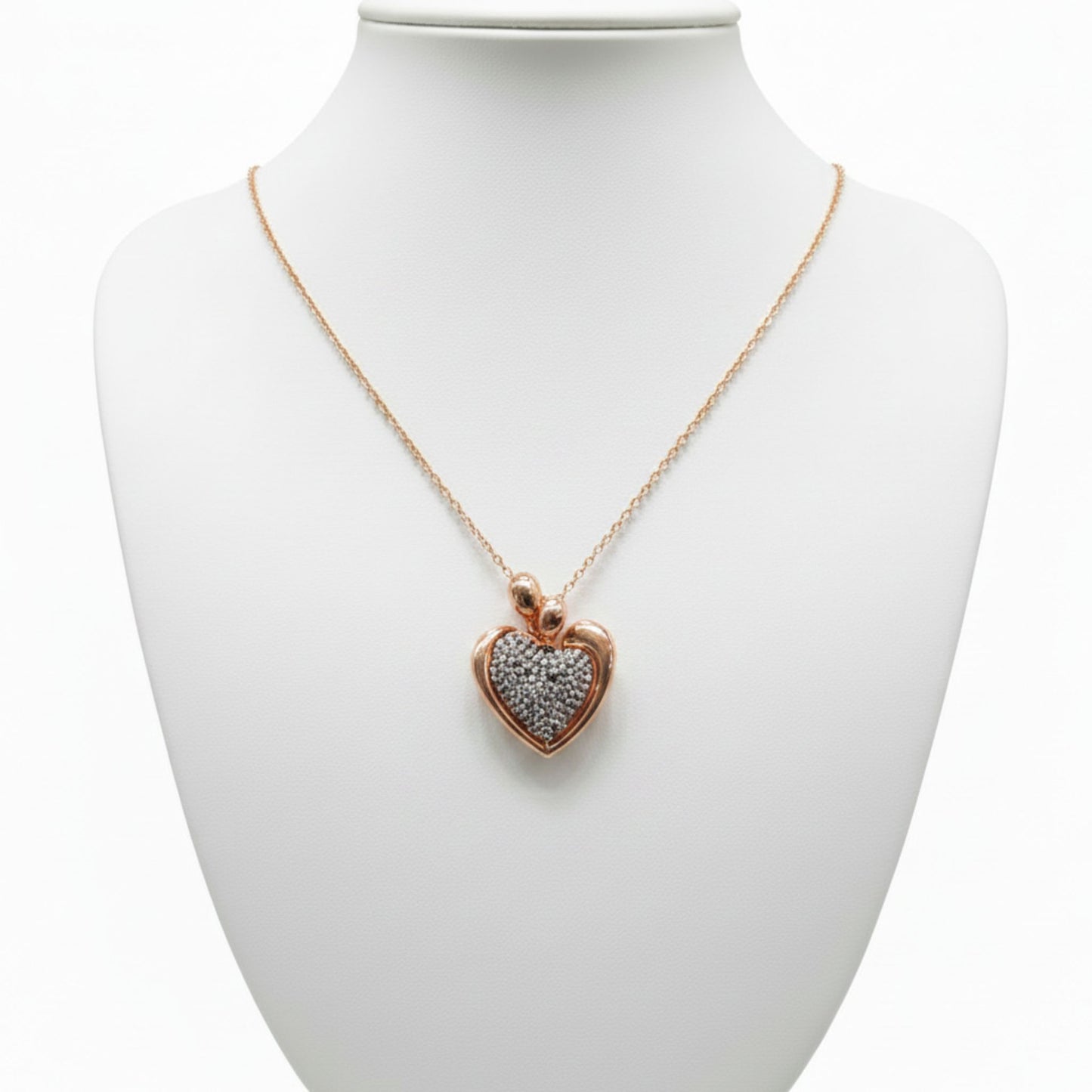 Collar Gargantilla Mujer Corazón Plata Rosa con Circonitas Blancas.Joyeria Osnor