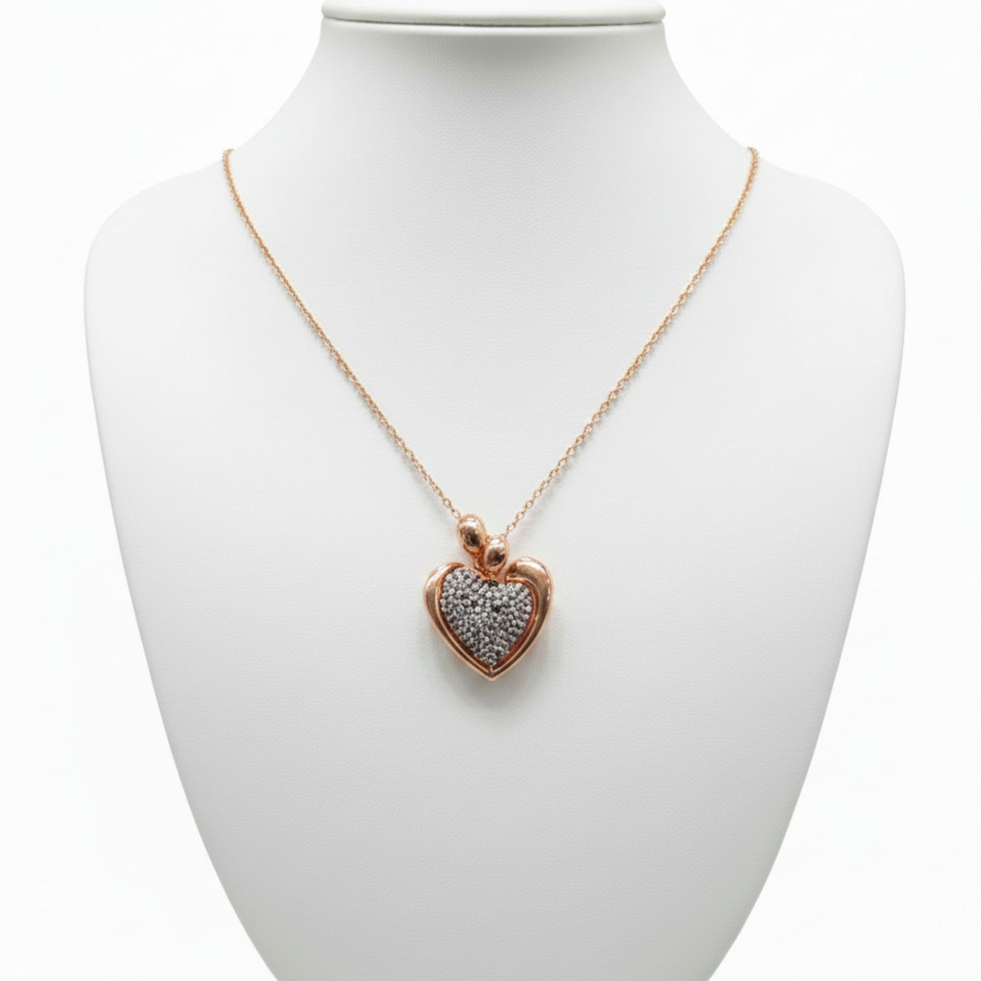 Collar Gargantilla Mujer Corazón Plata Rosa con Circonitas Blancas.Joyeria Osnor
