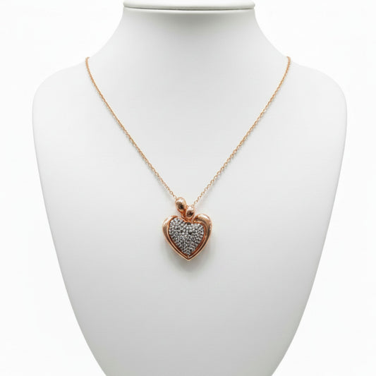 Collar Gargantilla Mujer Corazón Plata Rosa con Circonitas Blancas.Joyeria Osnor