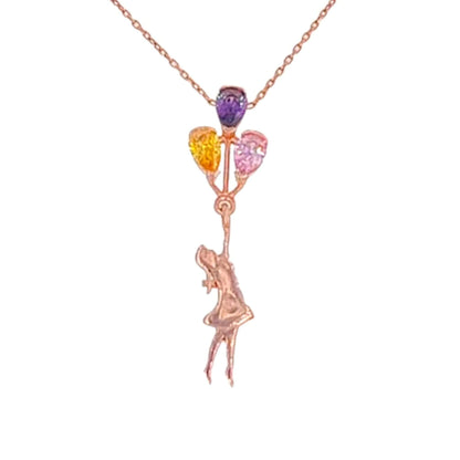 Gargantilla Collar Colgante Mamá Plata de Ley Acabado en Oro Rosa con Circonitas de Colores- joyeria osnor
