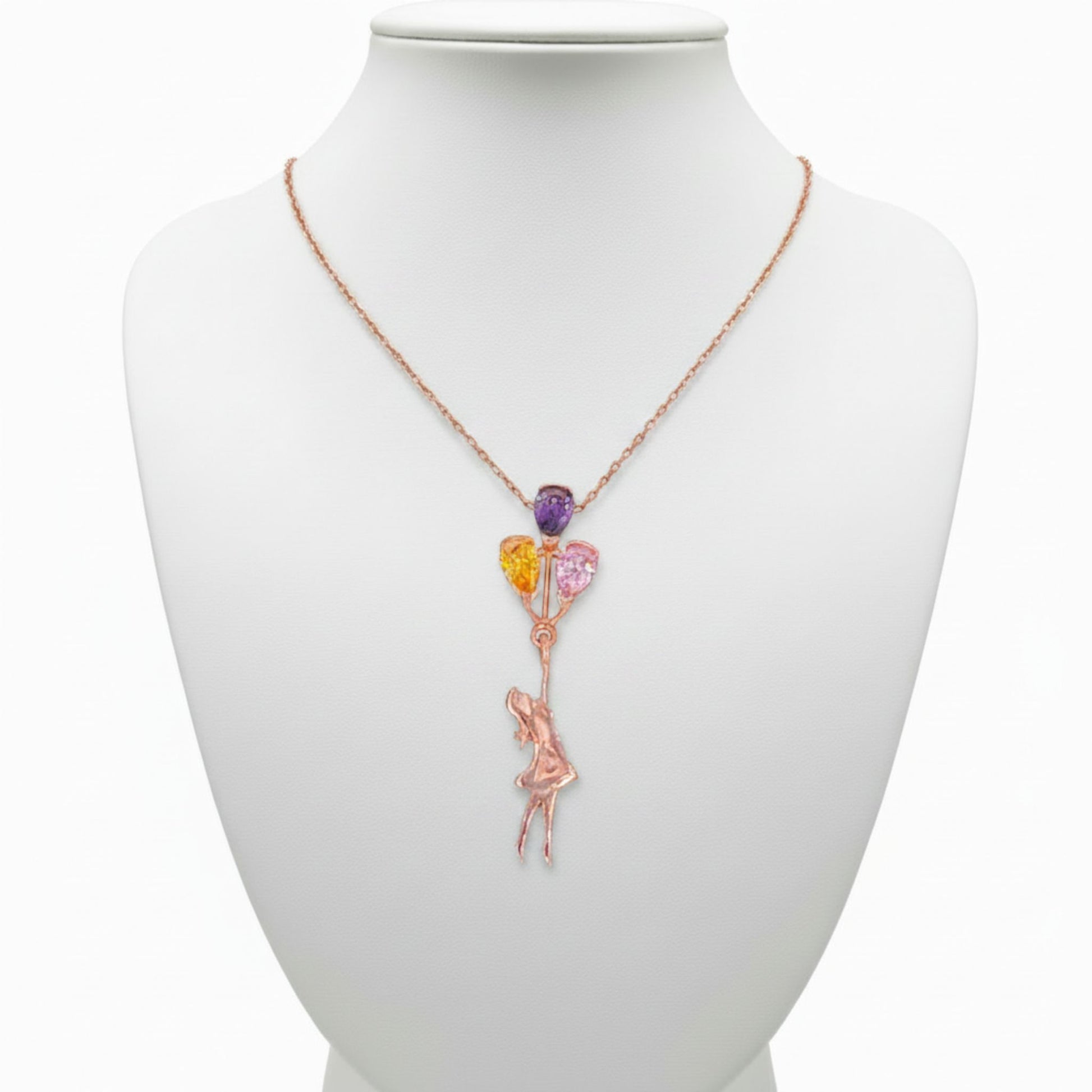 Gargantilla Collar Colgante Mamá Plata de Ley Acabado en Oro Rosa con Circonitas de Colores- joyeria osnor